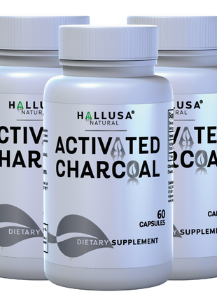 Activated Charcoal - 520 mg Highly Absorbent - Gas & Bloating - Detox  Supplement  - Derived from Coconut Shells - Hallusa Natural - 60 Capsules