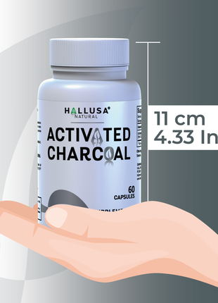 Activated Charcoal - 520 mg Highly Absorbent - Gas & Bloating - Detox  Supplement  - Derived from Coconut Shells - Hallusa Natural - 60 Capsules