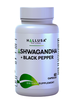 Hallusa Natural Ashwagandha + Black Pepper - Ashwagandha Supplements 1050 mg - Stress Support - Immune Support - Non GMO - 60 Capsules