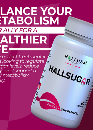 HallSugar - Blood Sugar Support Supplement - Yacon Root - Cinnamon - Blood Sugar - Non-GMO, Gluten-Free - 60 Capsules - Hallusa Natural