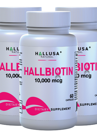 HallBiotin - Biotin 10000mcg - Hair Skin and Nails Vitamins - Hair Growth Vitamins for Women - 60 Capsules - Hallusa Natural