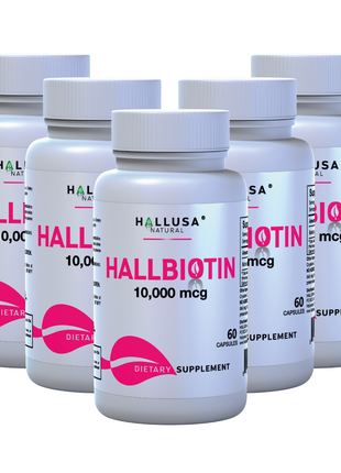 HallBiotin - Biotin 10000mcg - Hair Skin and Nails Vitamins - Hair Growth Vitamins for Women - 60 Capsules - Hallusa Natural