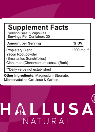 HallSugar - Blood Sugar Support Supplement - Yacon Root - Cinnamon - Blood Sugar - Non-GMO, Gluten-Free - 60 Capsules - Hallusa Natural