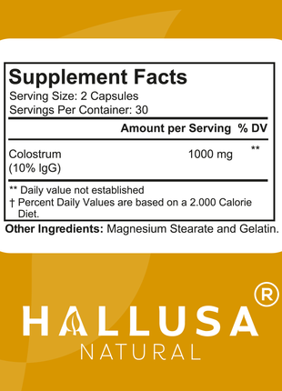 HallColostrum 1000 mg - Colostrum - Colostrum Supplement - Bovine Colostrum - Immune Support Supplement - Colostrum Powder - 60 Cap - Hallusa Natural