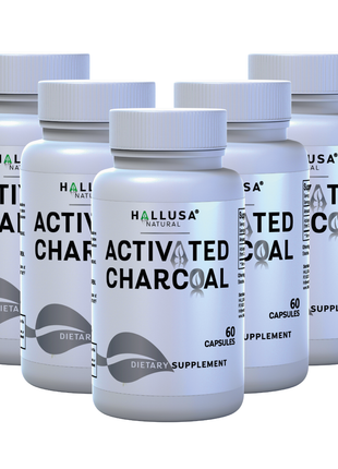 Activated Charcoal - 520 mg Highly Absorbent - Gas & Bloating - Detox  Supplement  - Derived from Coconut Shells - Hallusa Natural - 60 Capsules