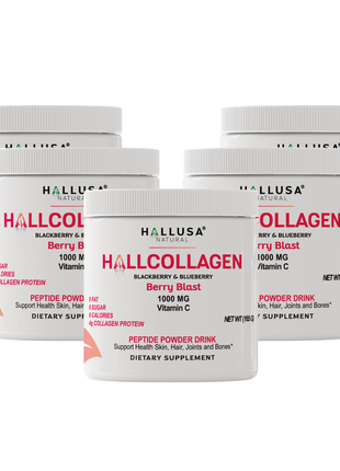 HallCollagen 1000 MG - Collagen Powder with Vitamin C - Hair Skin and Nails Vitamins - Collagen Peptides for Women - Hallusa Natural