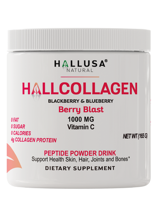 HallCollagen 1000 MG - Collagen Powder with Vitamin C - Hair Skin and Nails Vitamins - Collagen Peptides for Women - Hallusa Natural