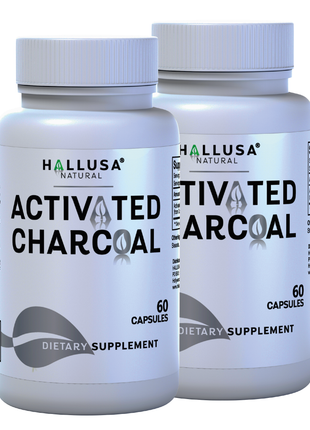 Activated Charcoal - 520 mg Highly Absorbent - Gas & Bloating - Detox  Supplement  - Derived from Coconut Shells - Hallusa Natural - 60 Capsules