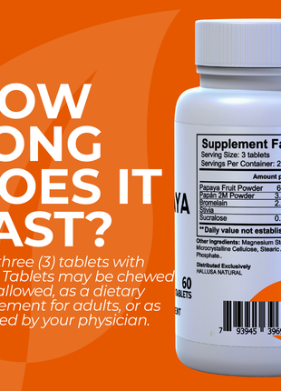 HallPapaya - Papaya - Digestive Enzymes - Fiber Supplement - Super Enzymes - Digestión Supplement - Papaya Fruit - Gluten Free - Non GMO - 60 Capsules