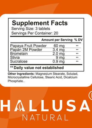 HallPapaya - Papaya - Digestive Enzymes - Fiber Supplement - Super Enzymes - Digestión Supplement - Papaya Fruit - Gluten Free - Non GMO - 60 Capsules