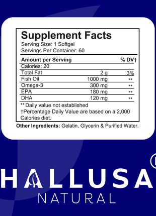 Omega 3 300 mg - Fish Oil 1000 mg - Omega 3 Supplement - Fish Oil EPA 180 mg DHA 120 mg - Omega 3 Fatty Acids - Triglyceride Omega 3 Fish Oil - 60 Soft