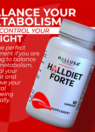 HallDiet Forte - Weight Loss - Fat Burner - Carb Blocker - Chromium Picolinate - Psyllium Husk - Garcinia Cambogia - Non-GMO & Gluten Free - 60 cap