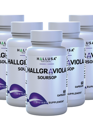 Hall Graviola Soursop 800 mg - Immune Support - Soursop Leaves- Vitamin C - Organic Soursop - 60 Capsules - Non-GMO & Gluten Free - Hallusa Natural