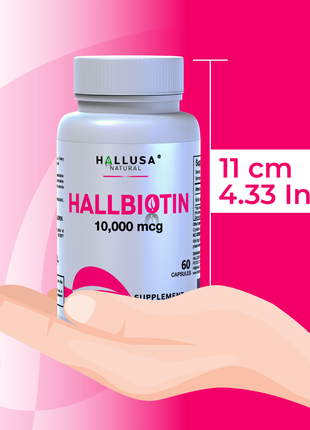 HallBiotin - Biotin 10000mcg - Hair Skin and Nails Vitamins - Hair Growth Vitamins for Women - 60 Capsules - Hallusa Natural