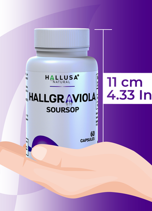 Hall Graviola Soursop 800 mg - Immune Support - Soursop Leaves- Vitamin C - Organic Soursop - 60 Capsules - Non-GMO & Gluten Free - Hallusa Natural