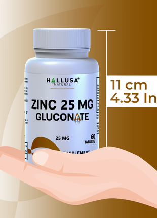 Zinc  25mg Gluconate - Zinc Supplements for Women - Zinc Supplements for Men - Antioxidant - Immune Support Supplement - 60 Tab - Hallusa Natural