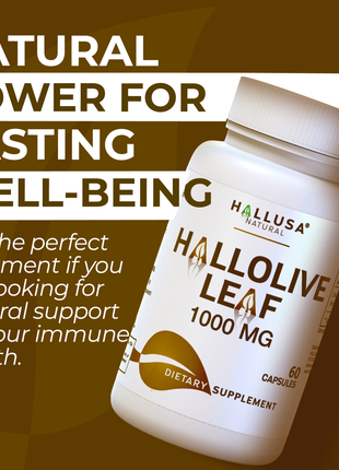 Hallusa Natural - Olive Leaf Extract 1000mg - Immune Support Supplement - Organic Olive Leaf Extract Capsules - 60 - Vegan, Non -GMO