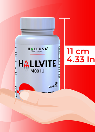 HallVite - Vitamin E - Immune Support Supplement - Skin Vitamins for Women - Natural Antioxidant - Non GMO - Gluten Free - 60 Cap - Hallusa Natural