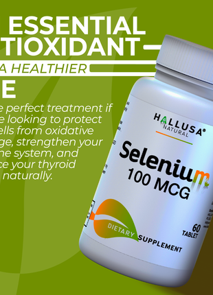 Selenium - Selenium 10 mcg - Antioxidants Supplement - Immune Support - Mineral Supplements - Cognitive Supplement - 60 Tab - Hallusa Natural