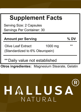 Hallusa Natural - Olive Leaf Extract 1000mg - Immune Support Supplement - Organic Olive Leaf Extract Capsules - 60 - Vegan, Non -GMO