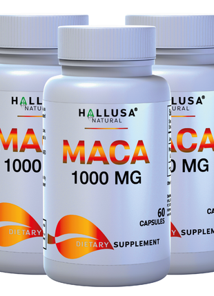 Maca 1000 mg - Maca Root Capsules for Men and Women - Energy Supplements - Maca Supplements - 60 Capsules - Non GMO - Gluten Free - Hallusa Natural