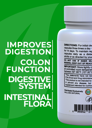 Hallusa Natural - HallColon Cleanser - Gut Cleanse - Detox - Super Colon Cleanse - Digestive Enzymes - 90 Capsules