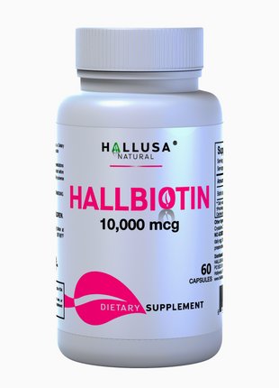 HallBiotin - Biotin 10000mcg - Hair Skin and Nails Vitamins - Hair Growth Vitamins for Women - 60 Capsules - Hallusa Natural