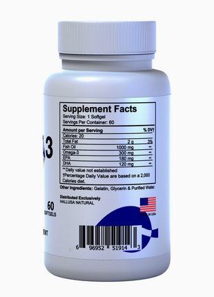 Omega 3 300 mg - Fish Oil 1000 mg - Omega 3 Supplement - Fish Oil EPA 180 mg DHA 120 mg - Omega 3 Fatty Acids - Triglyceride Omega 3 Fish Oil - 60 Soft