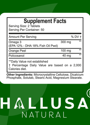 Halltriglic - Omega 3 Fish Oil - DHA 18% EPA 12% - Cholesterol Supplements - Omega 3 Fatty Acids - Blood Pressure Supplements - 100 - Hallusa Natural