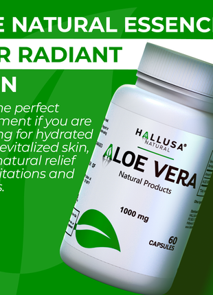 Aloe Vera  1000 mg - Organic Aloe Vera - Digestive Enzymes - Colon Cleanse - Detox - 60 Capsules - Hallusa Natural