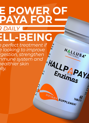 HallPapaya - Papaya - Digestive Enzymes - Fiber Supplement - Super Enzymes - Digestión Supplement - Papaya Fruit - Gluten Free - Non GMO - 60 Capsules