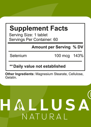 Selenium - Selenium 10 mcg - Antioxidants Supplement - Immune Support - Mineral Supplements - Cognitive Supplement - 60 Tab - Hallusa Natural