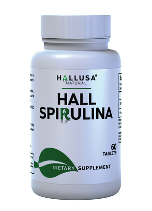 HallSpirulina - Spirulina 1000 mg - Vitamin A, Vitamin B12, with Magnesium - Immune Support - Anti Inflammatory - 60 Tablets - Hallusa Natural