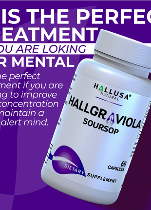 Hall Graviola Soursop 800 mg - Immune Support - Soursop Leaves- Vitamin C - Organic Soursop - 60 Capsules - Non-GMO & Gluten Free - Hallusa Natural