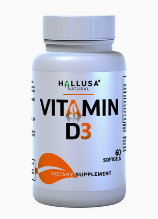 Vitamin D3 2000 IU - Extra Strength - Supplement for Bone, Teeth & Muscle - Immune Support Supplement -  Non GMO - 60 Soft - Hallusa Natural