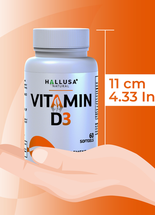 Vitamin D3 2000 IU - Extra Strength - Supplement for Bone, Teeth & Muscle - Immune Support Supplement -  Non GMO - 60 Soft - Hallusa Natural