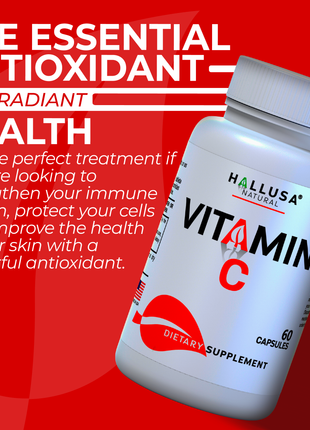 Vitamin C 1000mg, 60 Capsules - High Absorption - Immune Support Supplement - Antioxidants Supplement - Non GMO - Gluten Free - Hallusa Natural