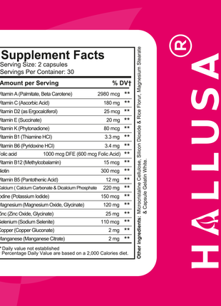 HallMulti Women - Multivitamin for Women with Multiminerals Vitamin E, Vitamin A, Vitamin C, Folic Acid , Zinc, Magnesium - Energy, Focus - 60 cap