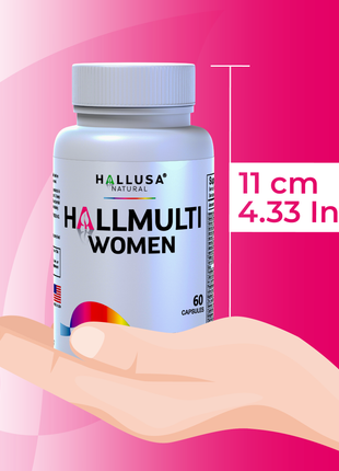 HallMulti Women - Multivitamin for Women with Multiminerals Vitamin E, Vitamin A, Vitamin C, Folic Acid , Zinc, Magnesium - Energy, Focus - 60 cap